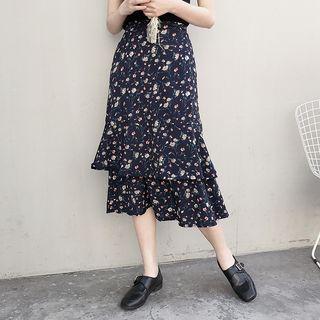 Floral Print Layered Midi Skirt