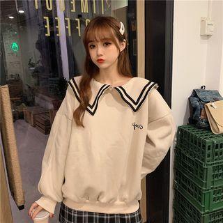 Collar Embroidered Heart Wide Sweatshirt