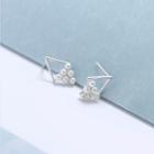 925 Sterling Silver Triangle Faux Pearl Earring 1 Pair - Silver - One Size