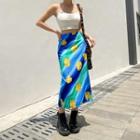 Floral Print Color-block Midi Skirt