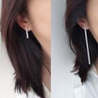 Rhinestone Fringed Cuff Earring 1 Pair - Clip On Earring - Silver - One Size