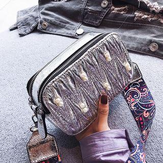 Print Strap Beaded Glitter Crossbody Bag