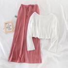 Set: Long-sleeve T-shirt + Wide-leg Pants Pink - One Size