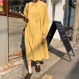 Tie-neck Oversize Long-sleeve Dress