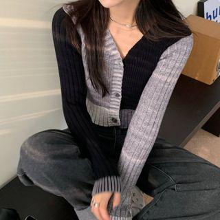 Long-sleeve Paneled Button Knit Top As Shown In Figure - One Size