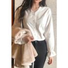 V-neck Lace-trim Blouse Ivory - One Size