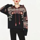 Floral Embroidered Sequined Hooded Pullover