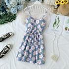 Flower Print Lace-up Sleeveless Dress