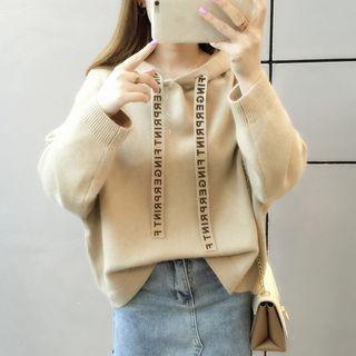 Lettering Drawstring Hooded Sweater