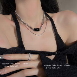 Rhinestone Layered Alloy Choker Silver & Black - One Size