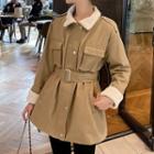 Belted Faux Shearling Collar Buttoned Jacket