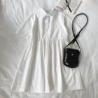 Plain Lace-up Short-sleeve Dress White - One Size