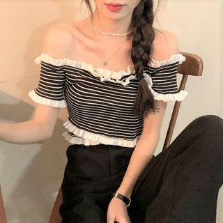 Short-sleeve Striped Top Black - One Size