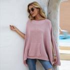 Batwing Sleeve Crew Neck Knit Cape Top