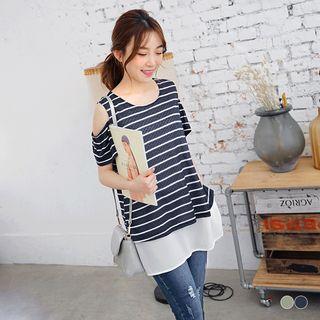 2-fer Stripes Chiffon Longline Top