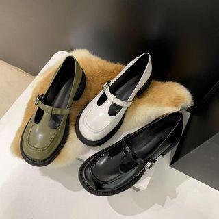 Plain Block Heel T-bar Pumps