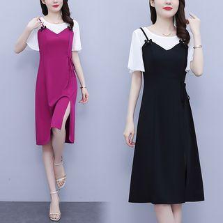 Mock Two-piece Slit-side A-line Dress