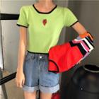 Short-sleeve Embroidered Cropped T-shirt (various Designs)