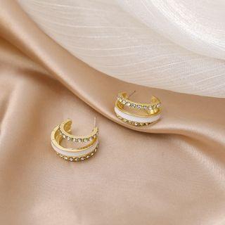 Rhinestone Circle Stud Earring Gold - One Size