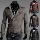 Lapel Zip Faux-leather Jacket