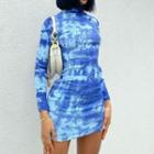 Mock-neck Tie-dye Mini Dress