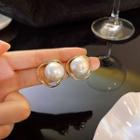 Faux Pearl Alloy Earring 1 Pair - White Faux Pearl - Gold - One Size