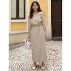 Square-neck Band-waist Midi Dress