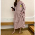 Embroidered Striped Long Sleeve Sleep Dress
