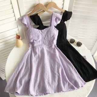 Cap-sleeve Embroidered Mini A-line Dress