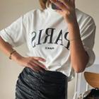 Short-sleeve Lettering Print Turtleneck T-shirt