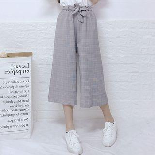 Plaid Wide Leg Capri Pants Plaid - One Size