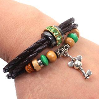 Key & Bead Layered Leather Bracelet Coffee - One Size