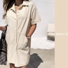 Dual-pocket H-line Shirtdress Cream - One Size