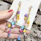 Faux Pearl Acrylic Star Safety Pin Fringed Earring 1 Pair - As Shown In Figure - One Size