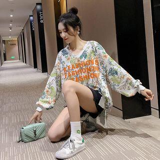 Lettering Floral-pattern Sweatshirt