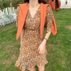 Floral Print Short-sleeve Asymmetric Hem Mini A-line Dress