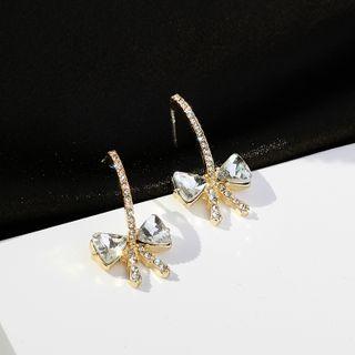 Rhinestone Bow Drop Earring 1 Pair - White - One Size
