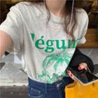 Short-sleeve Pumpkin Print T-shirt Gray - One Size