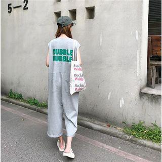 Lettering Cropped Pinafore Jumpsuit