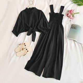 Set: Spaghetti Strap Jumpsuit + Elbow-sleeve Shirt