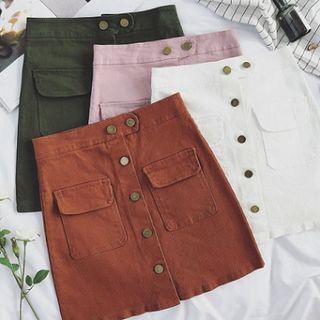 Single-breasted A-line High-waist Mini Skirt