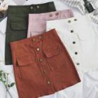 Single-breasted A-line High-waist Mini Skirt
