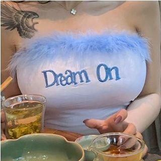 Letter Embroidered Fluffy Strapless Top