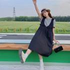Mock Two-piece Short-sleeve Bow Midi Smock Dress