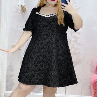Plus Size Short-sleeve Faux Pearl Mini A-line Dress