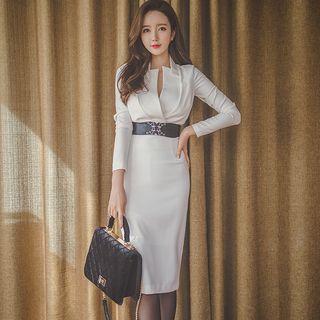 V-neck Long-sleeve Midi Bodycon Dress