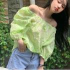 Off-shoulder Floral Print Blouse Green - One Size