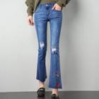 Embroidered Rip Boot Cut Jeans