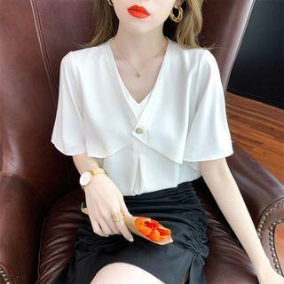 Mock Two-piece Short-sleeve V-neck Blouse