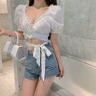 Tie-hem Wrapped Crop Top White - One Size